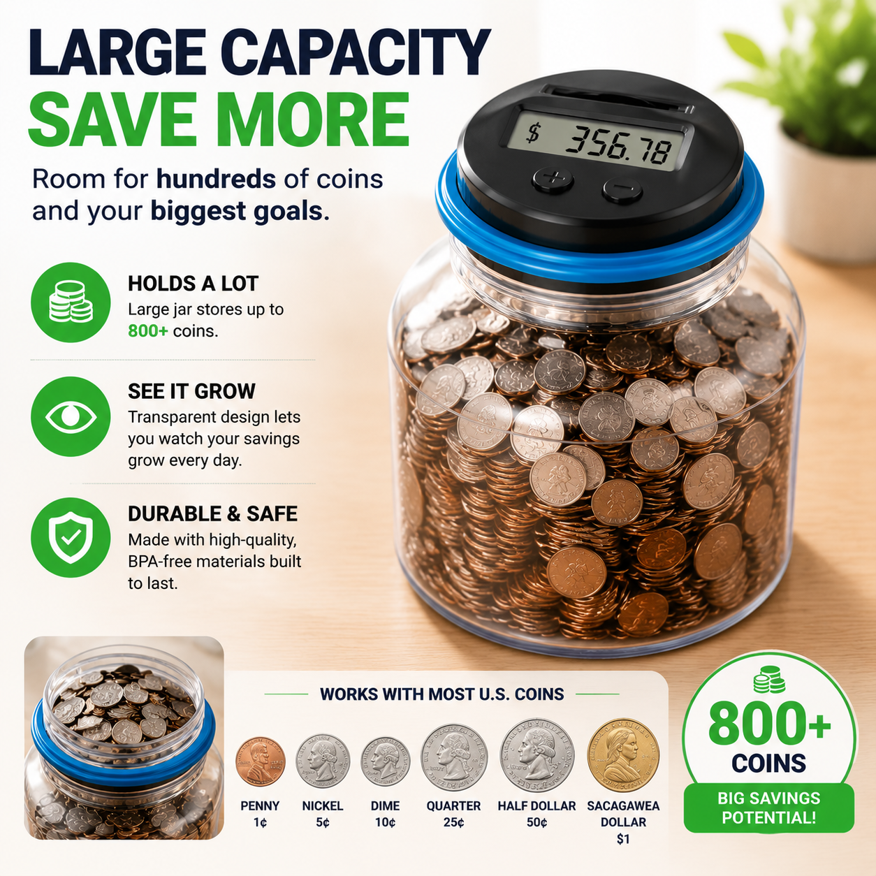 🔥LAST DAY 50% OFF -💰 Smart Piggy Bank That Counts Your Money Automatically