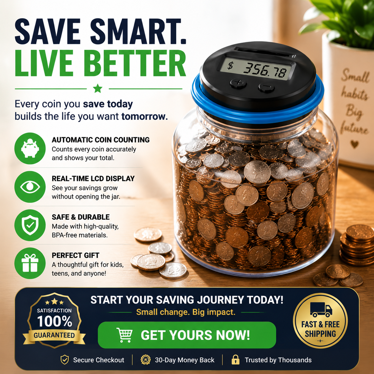 🔥LAST DAY 50% OFF -💰 Smart Piggy Bank That Counts Your Money Automatically