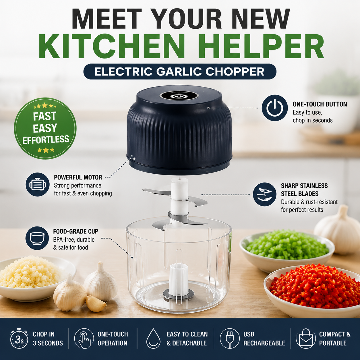 ✨ Mini Electric Food Chopper – One-Press Garlic & Veggie Prep 🍳🥕🧄