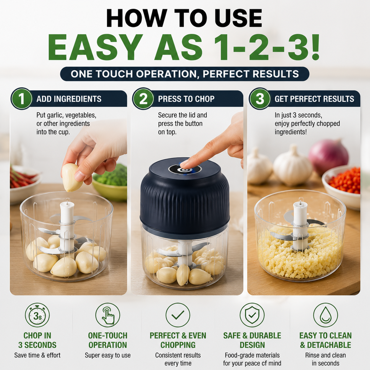 ✨ Mini Electric Food Chopper – One-Press Garlic & Veggie Prep 🍳🥕🧄