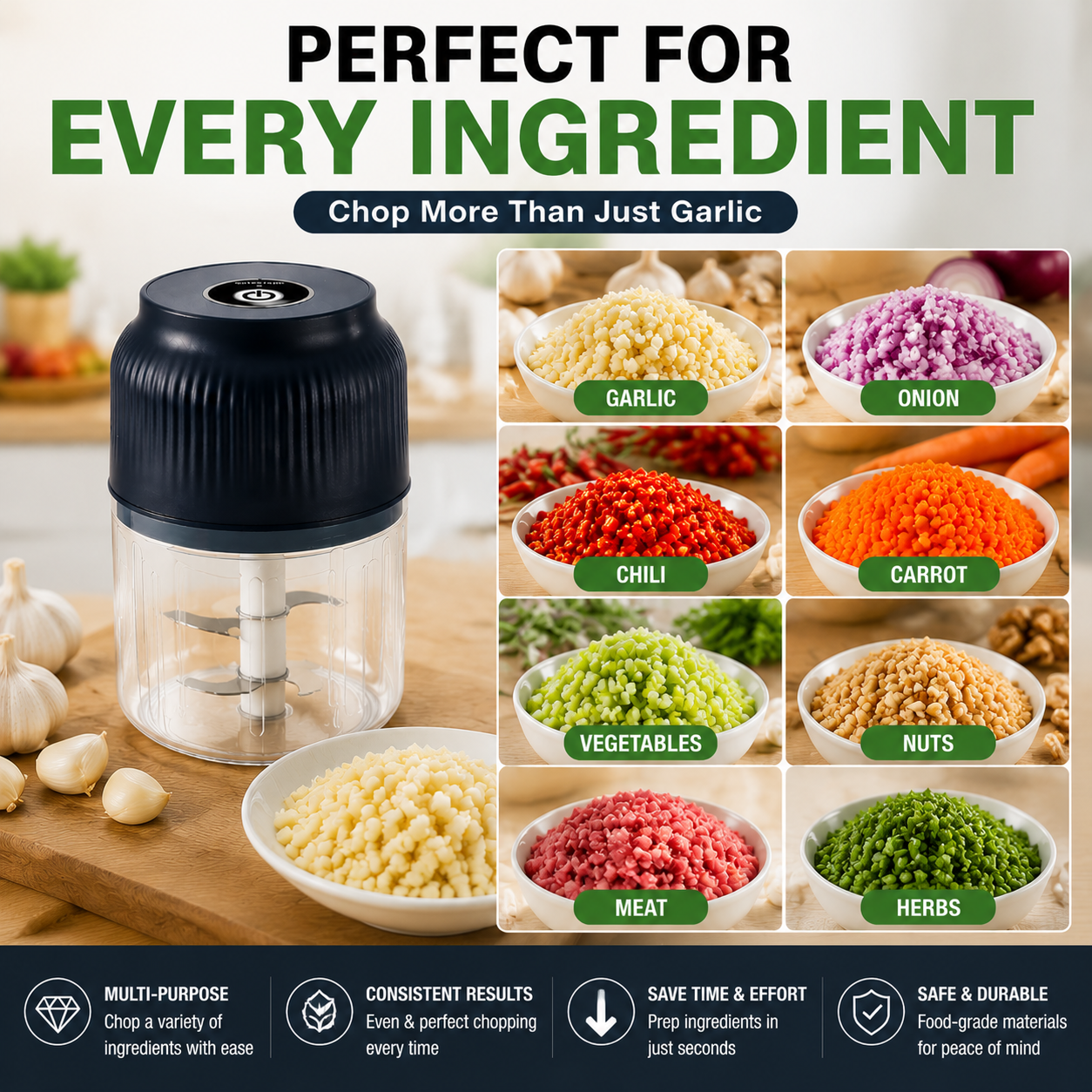 ✨ Mini Electric Food Chopper – One-Press Garlic & Veggie Prep 🍳🥕🧄