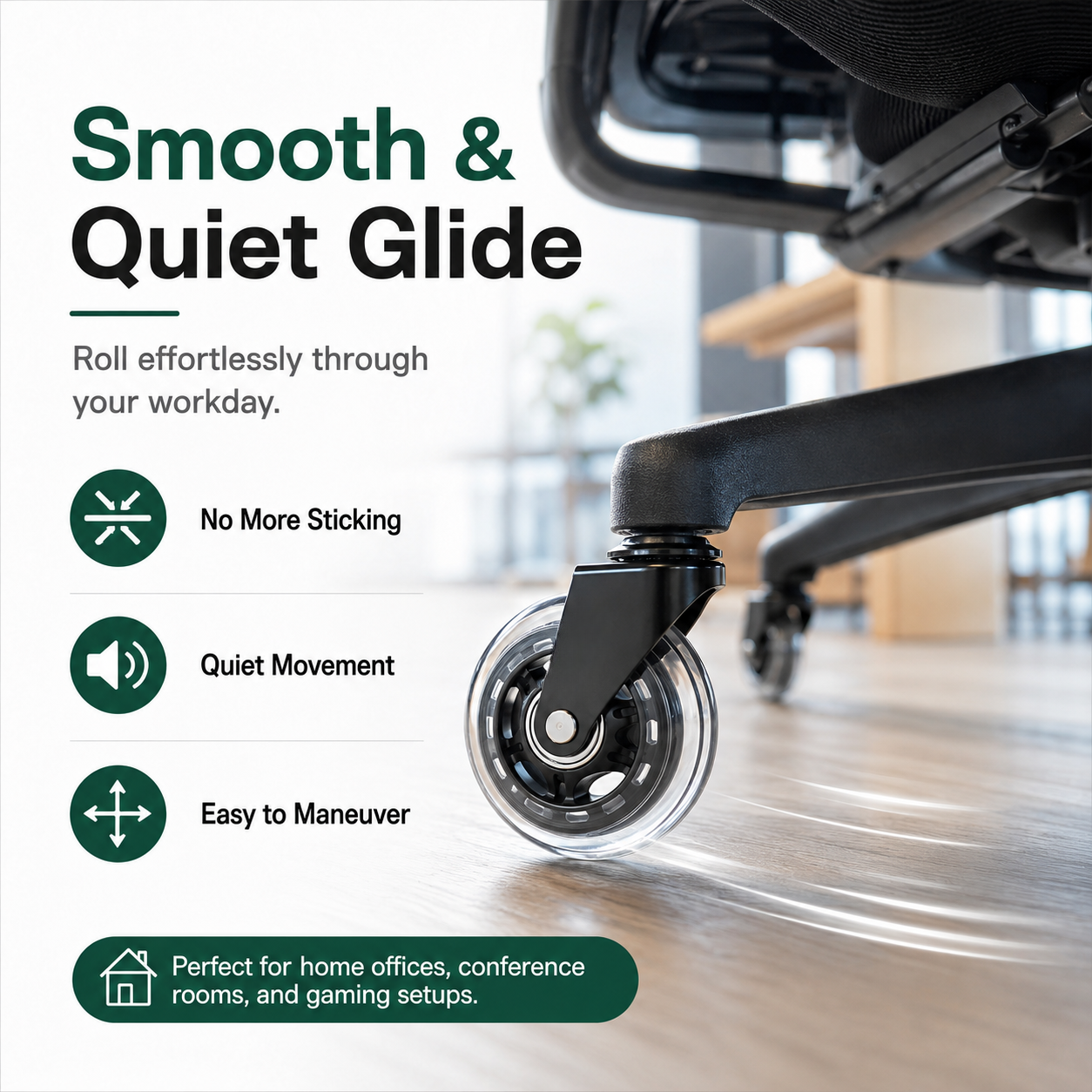 🔥 Premium Inline-Style Office Chair Wheels – Universal Fit • Easy Install