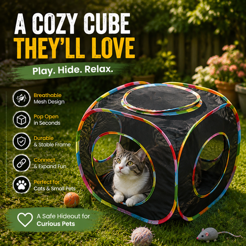 🐾 Foldable Cat Play Cube – A Cozy Hideout for Curious Cats