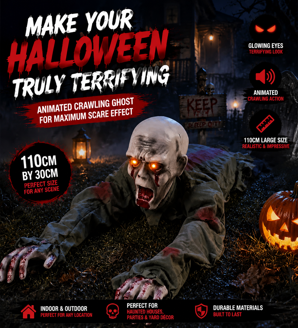 👻 Creepy Crawling Ghost With Glowing Eyes – The Ultimate Halloween Yard Decoration