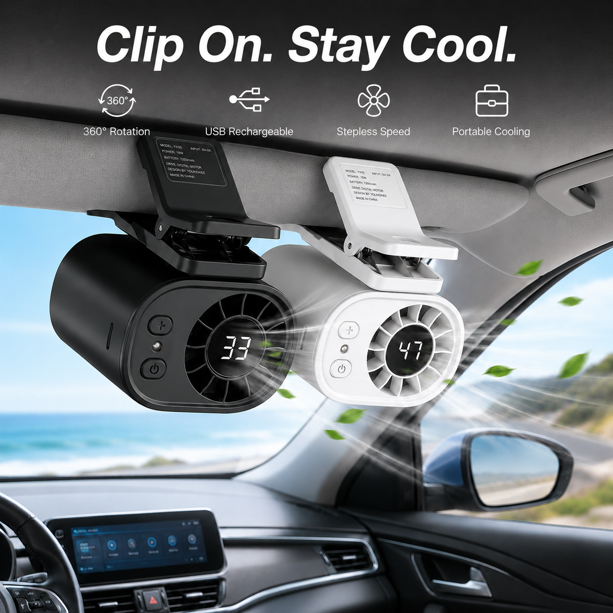❄️199-Speed USB Rechargeable Clip-On Fan – Portable, Strong Clamp, Long-Lasting Battery for Car, Desk & Travel