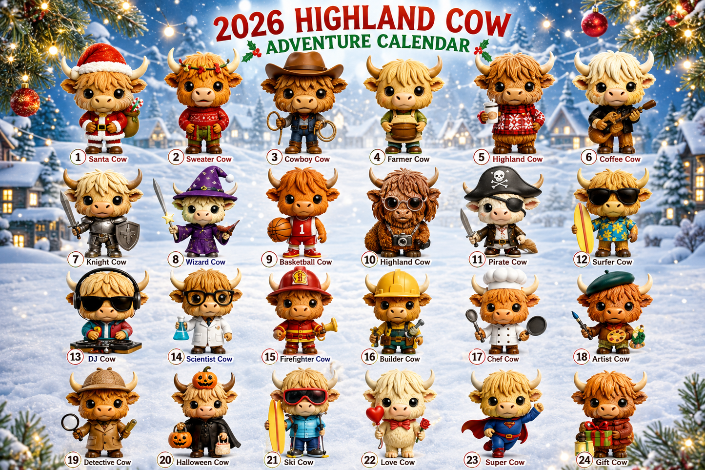 🎄 2026 Limited Edition Highland Cow Advent Calendar – 24 Collectible Christmas Surprises