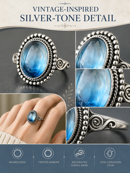 ✨ Timeless Beauty 925 Sterling Silver Vintage Moonstone Oval Ring
