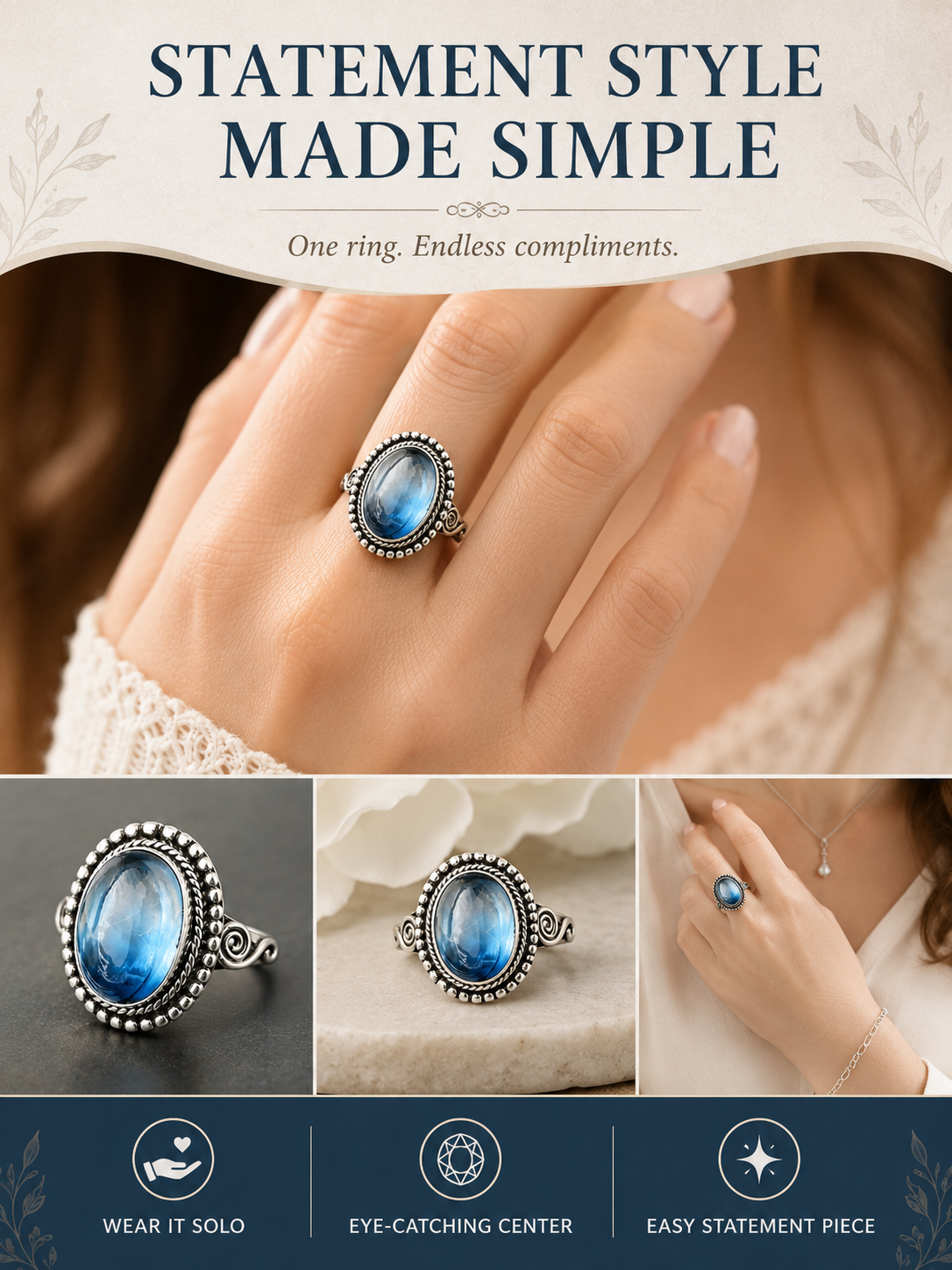 ✨ Timeless Beauty 925 Sterling Silver Vintage Moonstone Oval Ring