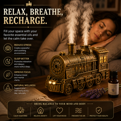 Vintage Steam Train Essential Oil Diffuser With Night Light
