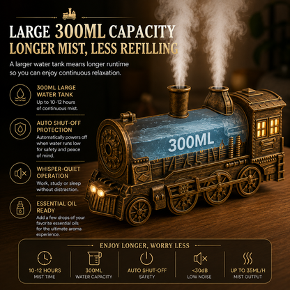 Vintage Steam Train Essential Oil Diffuser With Night Light
