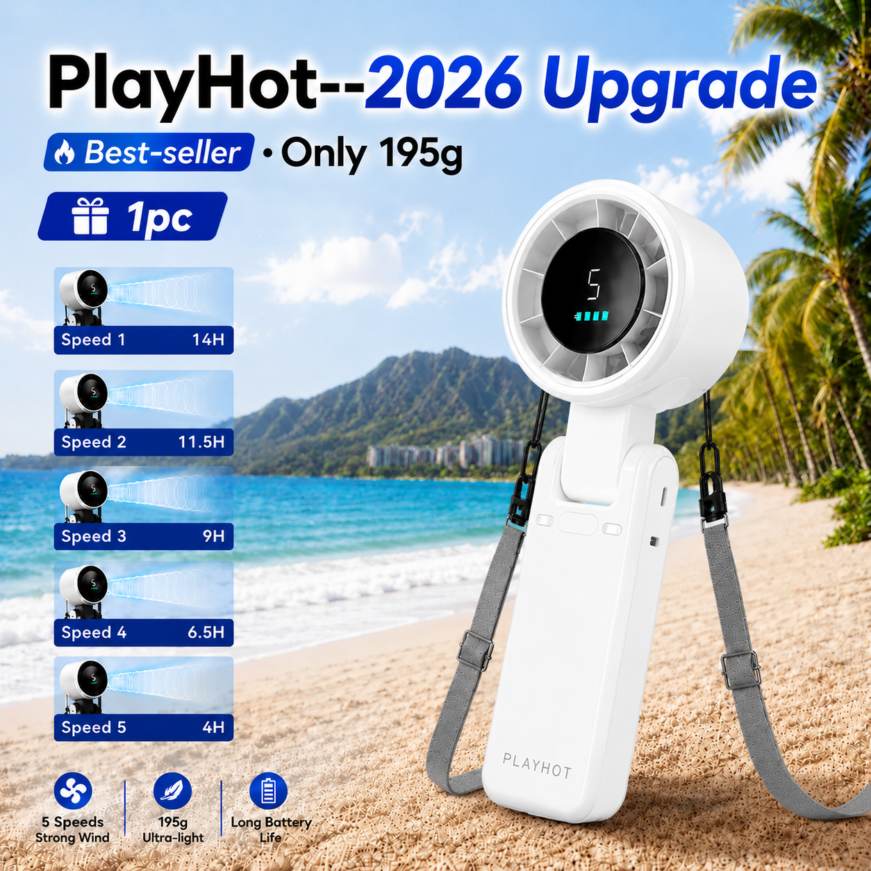 🌬️Powerful Portable Fan for Instant Cooling|  comfort with 5 customizable fan speeds.