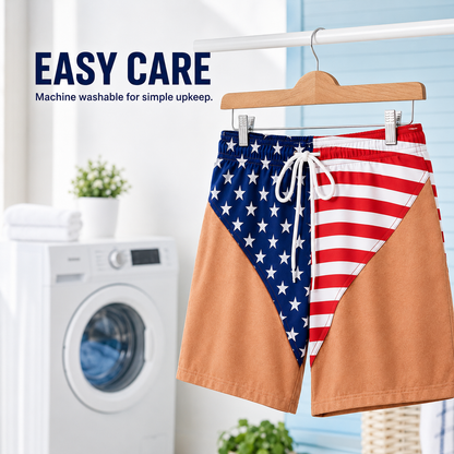 😂🇺🇸 Funny Illusion American Flag Swim Shorts – Double Take Patriotic Beach Shorts for Men 🌊
