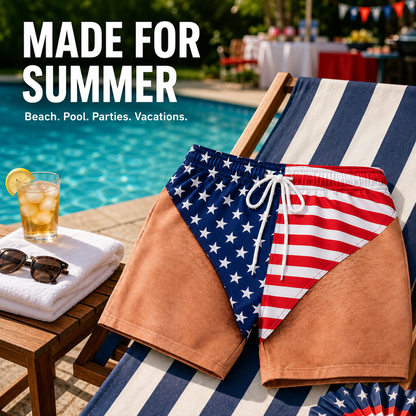 😂🇺🇸 Funny Illusion American Flag Swim Shorts – Double Take Patriotic Beach Shorts for Men 🌊