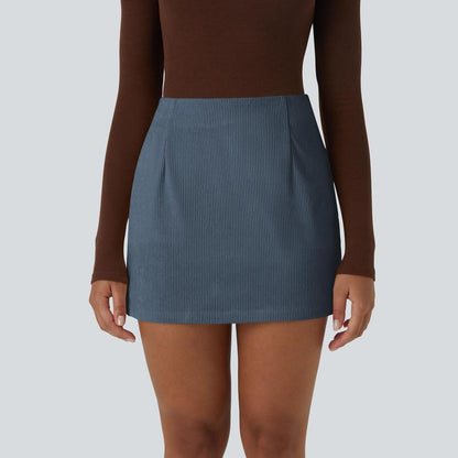 High Waisted Invisible Zipper 2-in-1 Mini A-line Corduroy Casual Skirt 🤎