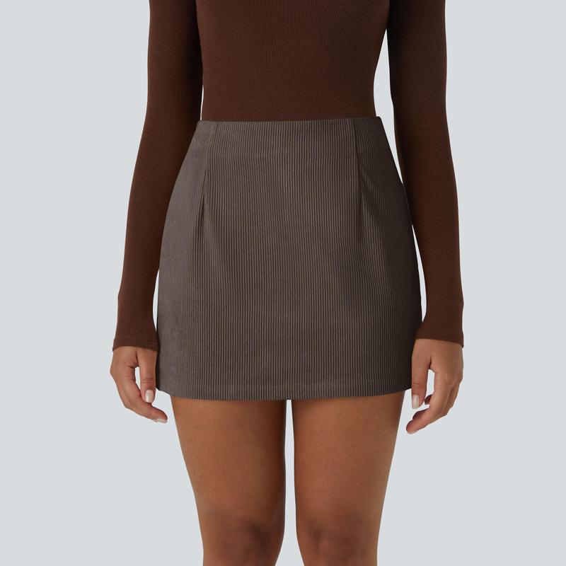 High Waisted Invisible Zipper 2-in-1 Mini A-line Corduroy Casual Skirt 🤎
