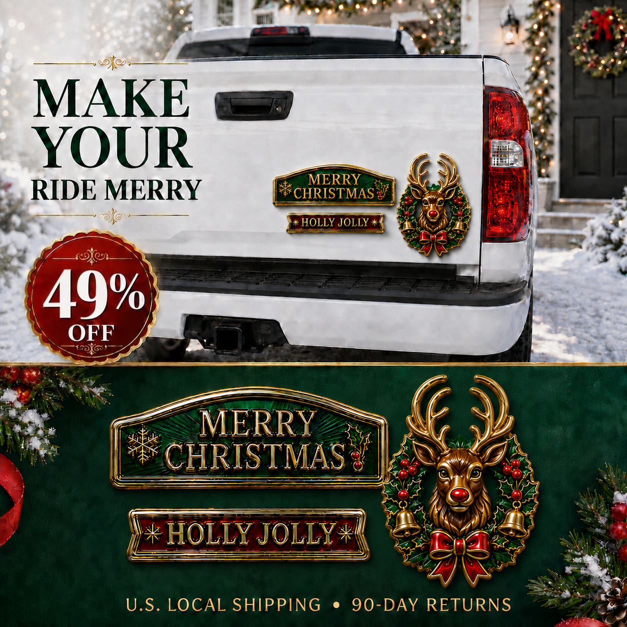 3-Piece Christmas Car Emblem Metal Badge Set