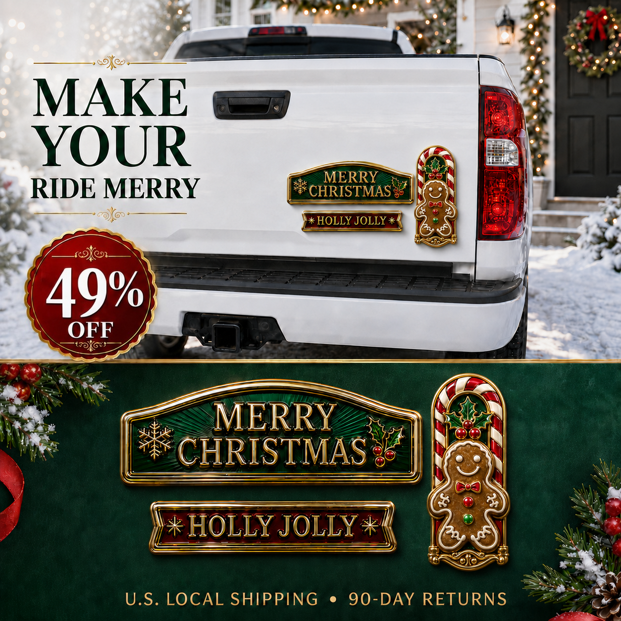 3-Piece Christmas Car Emblem Metal Badge Set