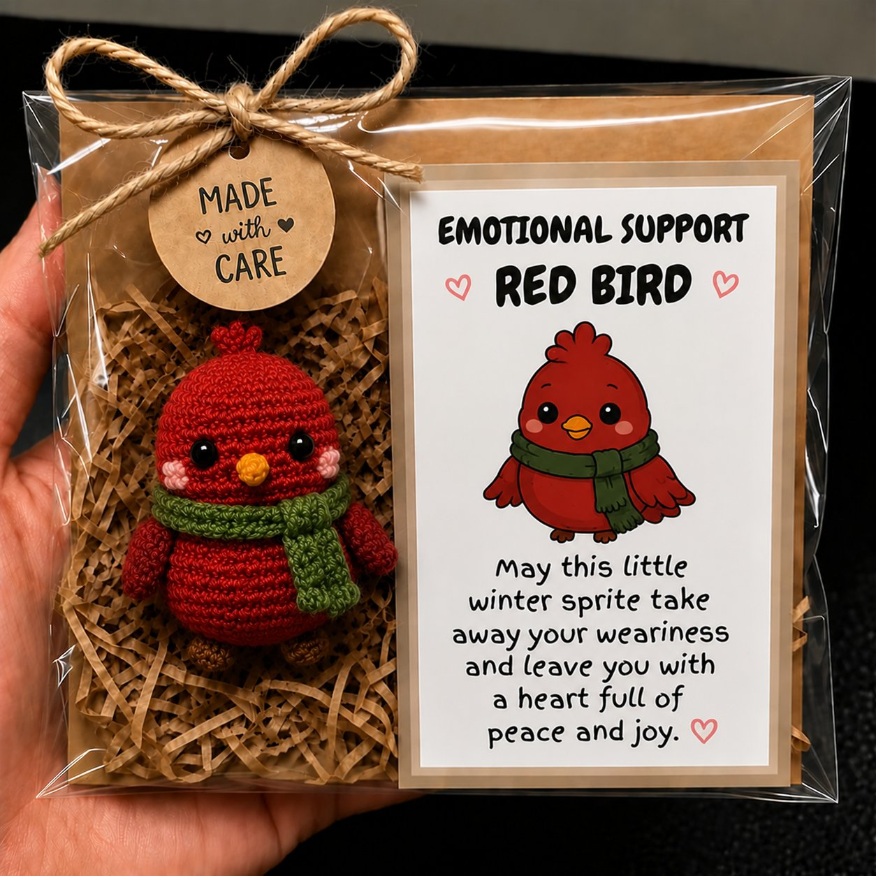🎄 Emotional Support Crochet Plushie – Handmade Pocket-Sized Christmas Cheer 🧡