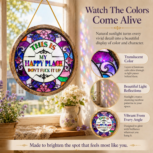 🌈Happy Place Hanging Suncatcher | Sunlight-Catching Quote Decor for Windows, Porches, Patios & Gifts ✨