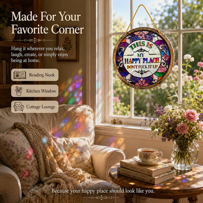 🌈Happy Place Hanging Suncatcher | Sunlight-Catching Quote Decor for Windows, Porches, Patios & Gifts ✨