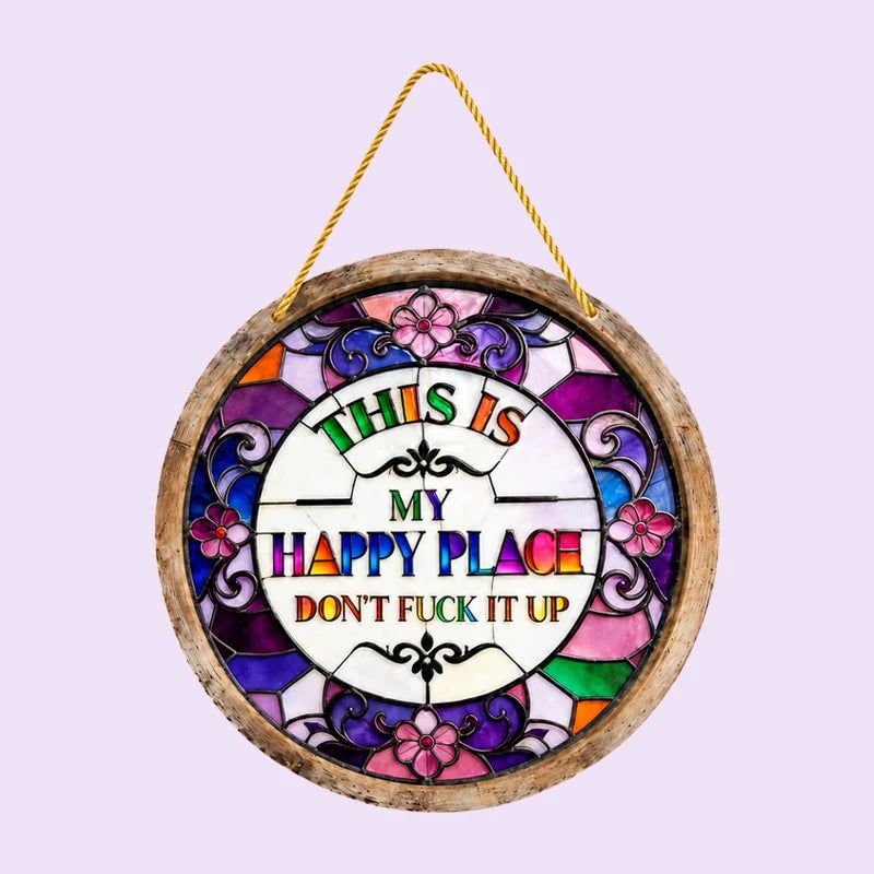 🌈Happy Place Hanging Suncatcher | Sunlight-Catching Quote Decor for Windows, Porches, Patios & Gifts ✨