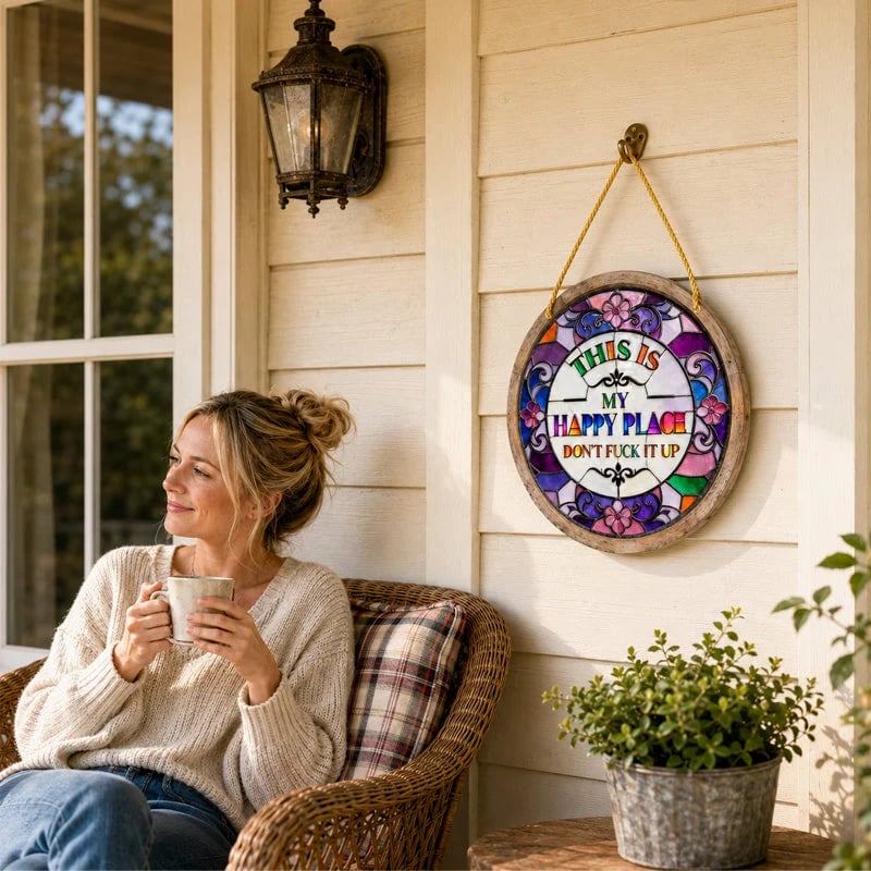 🌈Happy Place Hanging Suncatcher | Sunlight-Catching Quote Decor for Windows, Porches, Patios & Gifts ✨