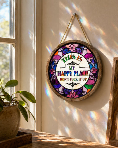 🌈Happy Place Hanging Suncatcher | Sunlight-Catching Quote Decor for Windows, Porches, Patios & Gifts ✨