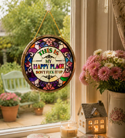 🌈Happy Place Hanging Suncatcher | Sunlight-Catching Quote Decor for Windows, Porches, Patios & Gifts ✨
