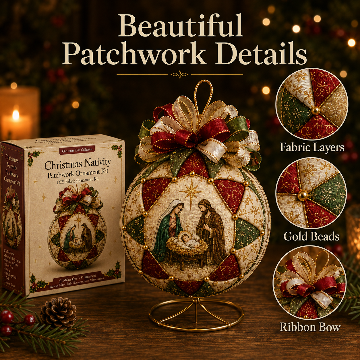 ❤️Beginner-Friendly🎄 Christmas Nativity Patchwork Ornament DIY Kit