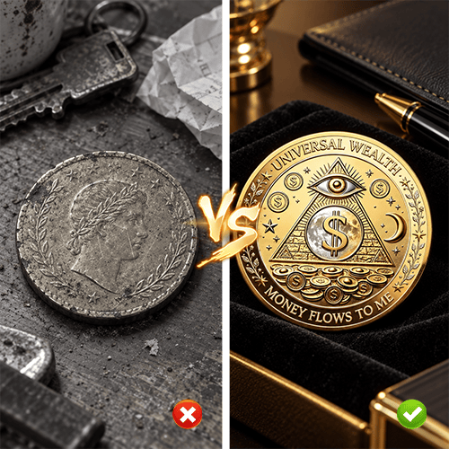 💰3D Wealth Coin – Gold-Tone Prosperity Symbol with Double-Sided Relief