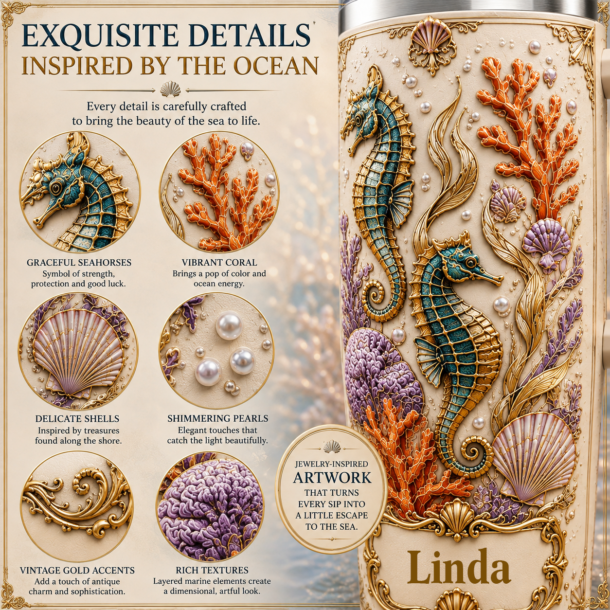 Vintage Seahorse Ocean Tumbler with Gift Box