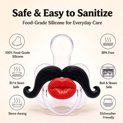 💋 Kissable Mustache Pacifier – Funny Lips & Mustache Novelty Design👶