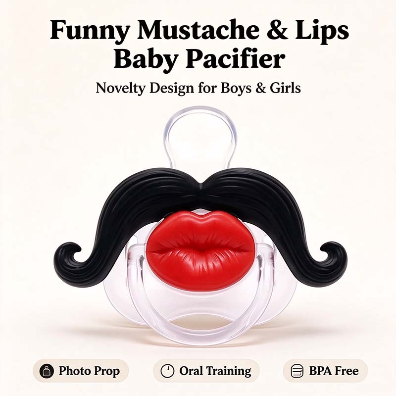 💋 Kissable Mustache Pacifier – Funny Lips & Mustache Novelty Design👶