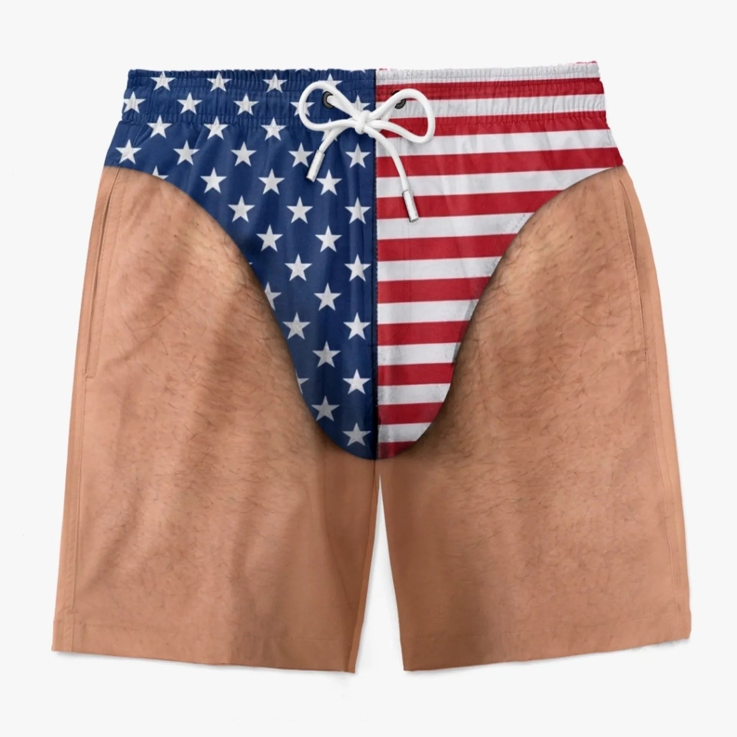 😂🇺🇸 Funny Illusion American Flag Swim Shorts – Double Take Patriotic Beach Shorts for Men 🌊