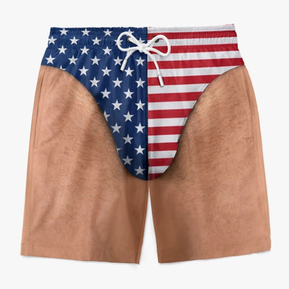😂🇺🇸 Funny Illusion American Flag Swim Shorts – Double Take Patriotic Beach Shorts for Men 🌊