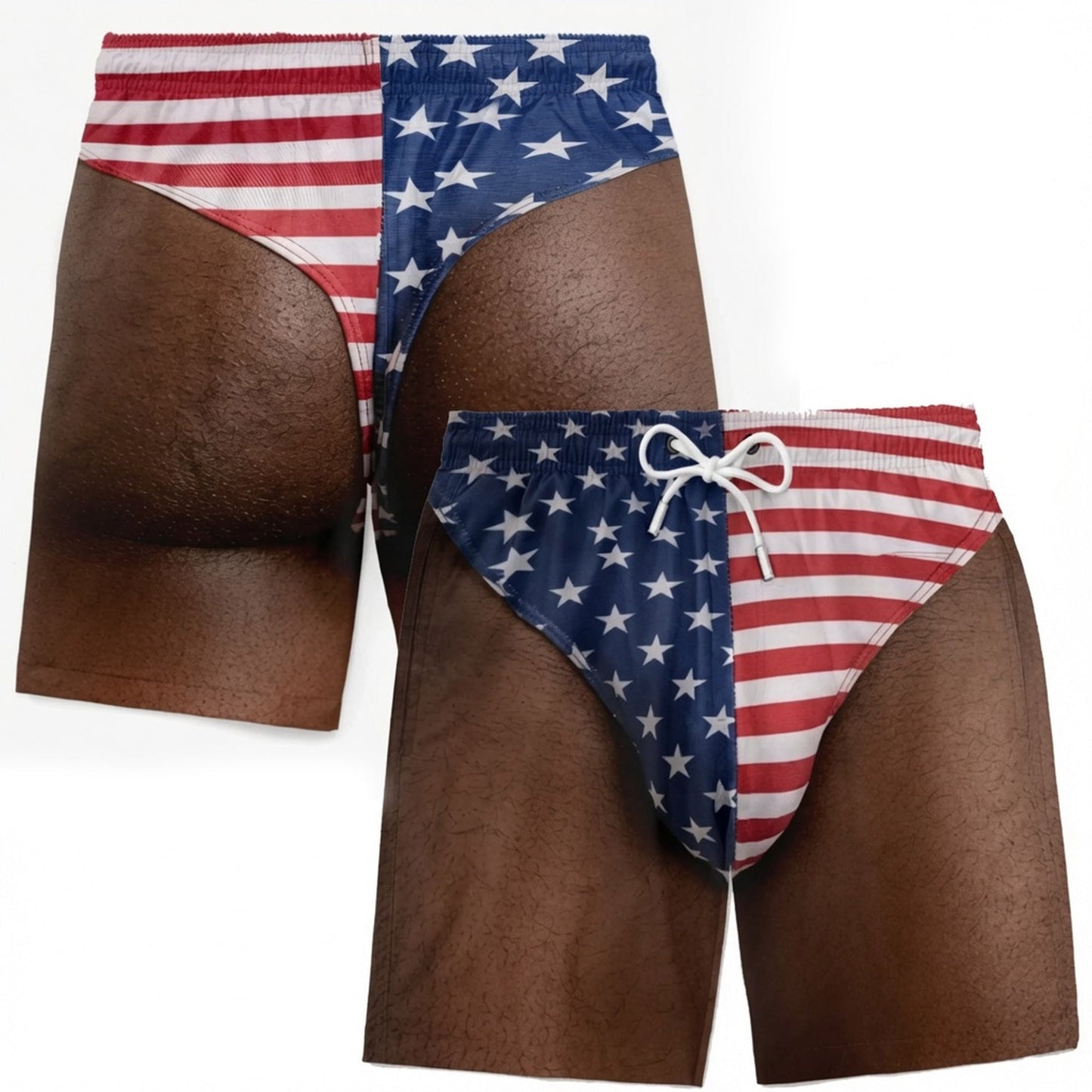 😂🇺🇸 Funny Illusion American Flag Swim Shorts – Double Take Patriotic Beach Shorts for Men 🌊