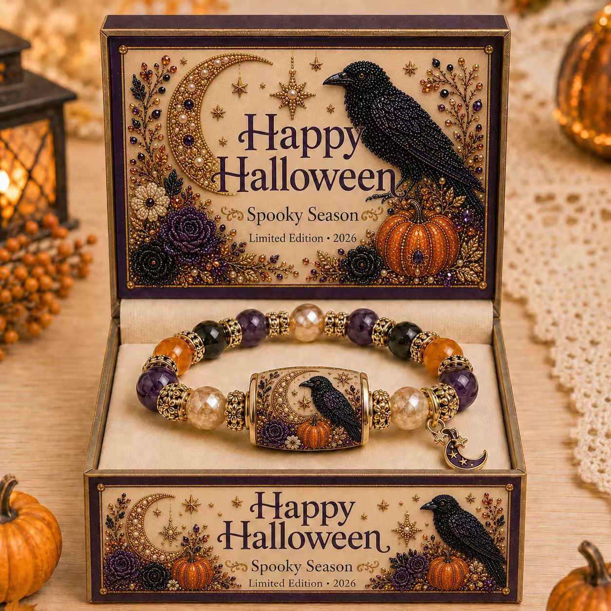 🔥LAST DAY 50% OFF👻Limited Edition 2026 Halloween Black Cat Pumpkin Beaded Bracelet Gift Set🎁