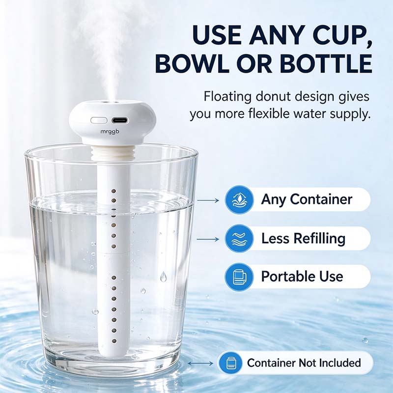 Mini USB Cool Mist Portable Donut Humidifier, Unlimited Water Tank Small Desktop Mist Maker 💧