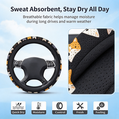 Cute Cat Pet-Themed Pattern, Single-Pack Car Steering Wheel Cover 🐾