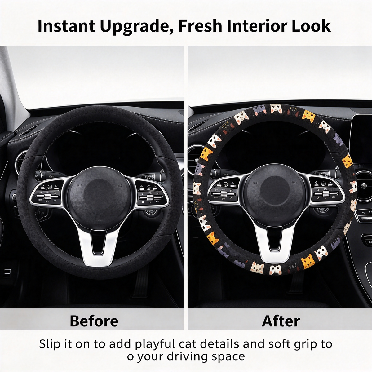 Cute Cat Pet-Themed Pattern, Single-Pack Car Steering Wheel Cover 🐾