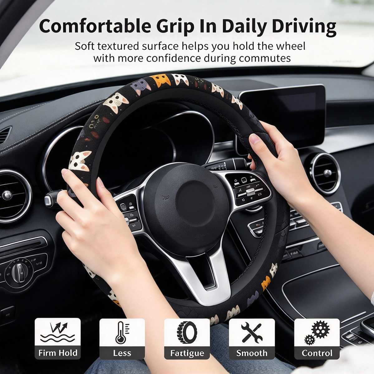 Cute Cat Pet-Themed Pattern, Single-Pack Car Steering Wheel Cover 🐾