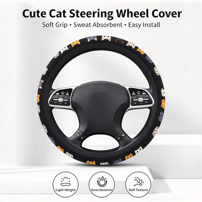 Cute Cat Pet-Themed Pattern, Single-Pack Car Steering Wheel Cover 🐾