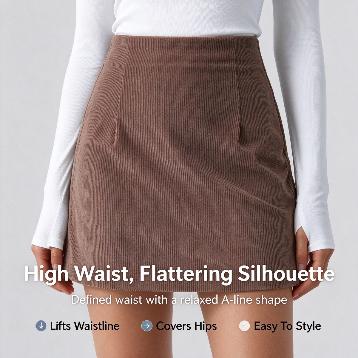 High Waisted Invisible Zipper 2-in-1 Mini A-line Corduroy Casual Skirt 🤎