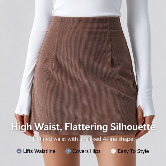 High Waisted Invisible Zipper 2-in-1 Mini A-line Corduroy Casual Skirt 🤎
