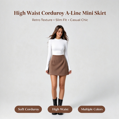 High Waisted Invisible Zipper 2-in-1 Mini A-line Corduroy Casual Skirt 🤎