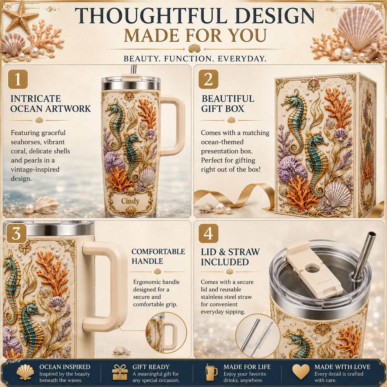 Vintage Seahorse Ocean Tumbler with Gift Box