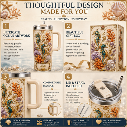 Vintage Seahorse Ocean Tumbler with Gift Box