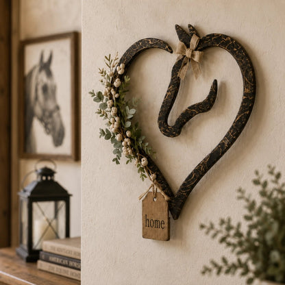 ✨ ✨Rustic Horse Heart Wall Decor with Greenery – Farmhouse Equestrian Home Accent