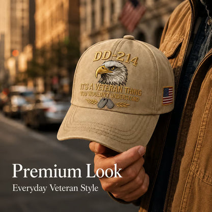 DD-214 Veteran 3D Embroidered Cap - “IT'S A VETERAN THING YOU WOULDN'T UNDERSTAND”🎁 Free Honor Coin With Every Cap Purchase