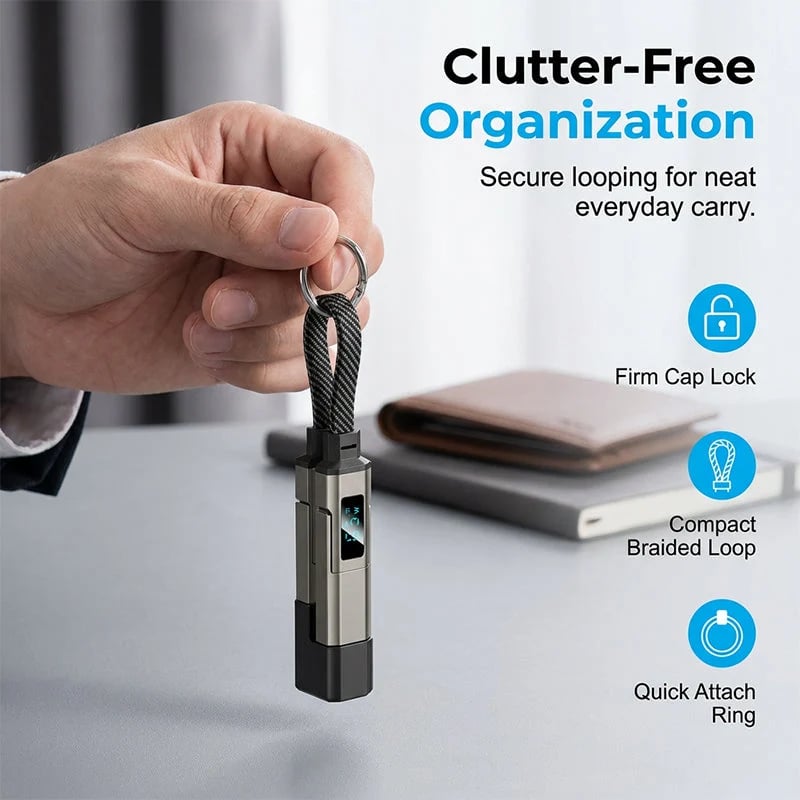 🔑⚡4-in-1 Digital Display Keychain Charging Cable